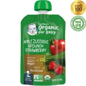 거버 베이비 오가닉 퓨레 이유식 사과 애호박 시금치 딸기 99g Organic Zucchini Spinach Strawberry Puree