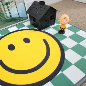 사계절카페트 타원 주방 RUG 체크 스마일 발매트 러그 타원형러그 아이방