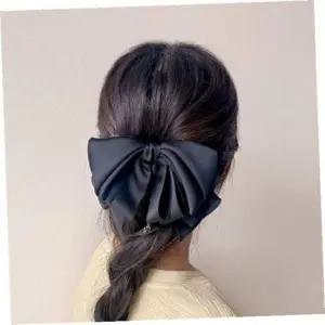 리본자동헤어핀 엔젤슈슈실크겹날개큐빅헤어핀(블랙)국산리본핀