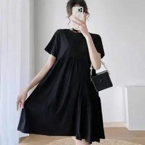 포인트 셔링 고급 여름 트렌드 반팔 올블랙 원피스 라 셔링원피스