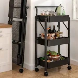트롤리 선반 정리 수납 바퀴 달린 폴딩 수납트롤리 이동식트롤리 주방트롤리 이동식선반