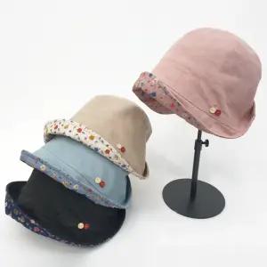 [나비드원]린넨 단추 벙거지 엄마 중년 여성 시원한 여름 패션 버킷햇 챙모자Q-B514