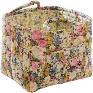 손잡이가 달린 퀼트 패브릭 수납 바구니 ？ 가정 피크닉 쇼핑 여행용 보호 접이식 플로럴 정리함 13 x11 x10