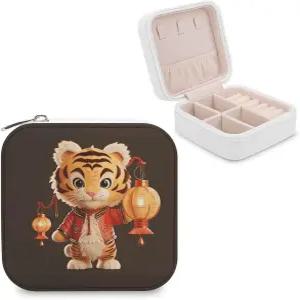 여성용 랜턴 주얼리 박스를 들고 있는 호랑이 LPSBVNM 작은 휴대용 정리함 PU 가죽 여행용 케이스 귀걸이
