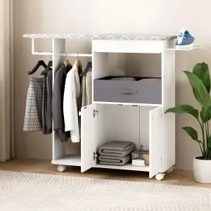 보관 캐비닛이 있는 롤링 다림질 보드 서랍이 나무 캐비닛 세탁실 거실용 철제 받침대가 컴팩트 공간 절약