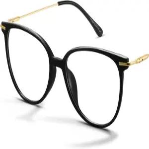 가오예 블루 라이트 차단 안경 - 트렌딩 라운드 TR90 프레임 메탈 암 UV400 보호 부드러운 케이스와 일치
