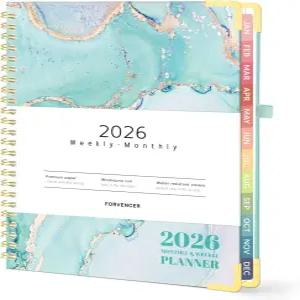 Forvencer 2026 플래너 하드커버 캘린더 주간 및 월간 2026년 1월 - 12월 6 x 8 탭이 있는 나선형 의제 책
