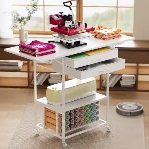 VENNQD 대형 접이식 열 프레스 테이블 스탠드 롤링 전달 기계 카트 서랍 크리컷 비닐 롤 홀더 DIY 공예