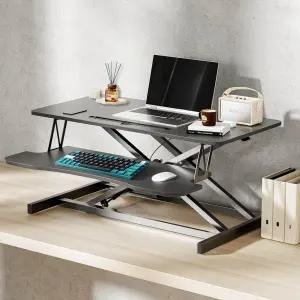 AQQHSAIN 스탠딩 데스크 컨버터 36인치 와이드 시트 투 스탠드 키보드 트레이 노트북 및 듀얼 모니터