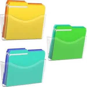 Kuntine.B 3팩 클리어 싱글 포켓 파일 홀더 매달림 벽 정리함 사무실 및 가정용 월 마운트 메일 매거진