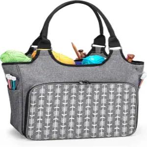 YARWO 뜨개질 토트백 실꼬챙이용 실 보관 정리함 바늘 갈고리 및 프로젝트 크리스마스 여성을 위한 새로운