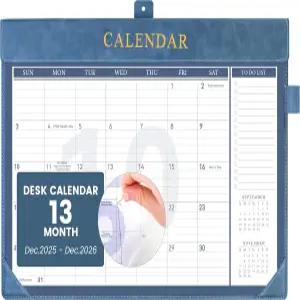 요먼트 책상 캘린더 2026 가죽 할 일 목록 포함 펜 홀더 13개월 패드 월 직장 사무실 가정 여성 남성용 PVC