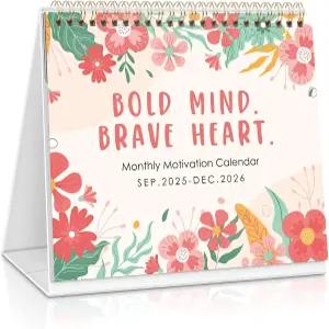 SKYDUE 스몰 데스크 캘린더 2025-2026 - 8인치 x 7인치 2025년 9월부터 2026년 12월까지 대담하고 동기