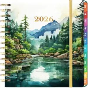 2026 플래너 - 주간 및 월간 2026년 1월 12월 6.3 x 8.4 캘린더 트윈 와이어 바인딩 내부 포켓 컬러풀 월