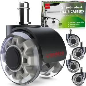 SEDDOX 사무용 의자 바퀴 교체 세트 - 하드우드 비닐 타일용 듀얼 2인치 소프트 캐스터 모든 층에 견고하고
