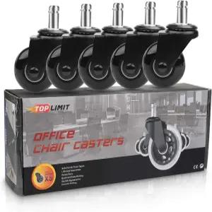 하드우드 바닥 및 카펫용 사무용 의자 캐스터 교체 휠 2인치 헤비 듀티 유니버설 안전 세트 5개 매트