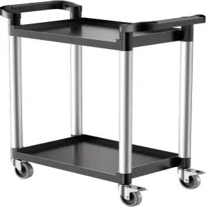 VEVOR 유틸리티 카트 300파운드 적재 용량 360° 회전 휠이 있는 2단 플라스틱 카트(브레이크 포함 2개)