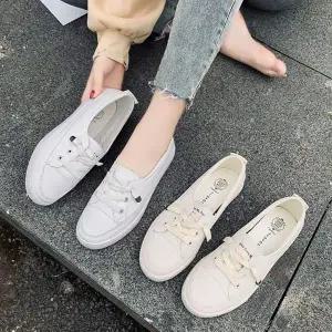 귀여운 QB123617 여친룩 봄코디 화이트 스니커즈 캔버스 운동화