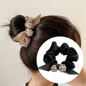 [골드스마일]ToB 곱창끈 크리스탈 쉬폰 헤어끈 진주 모던 포니테일 쌍