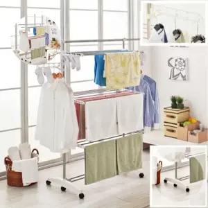 빨래건조대 이동식 6단 실내 특대형 W 스텐 기둥식