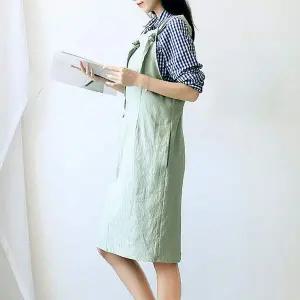 [콩심팥심]끈매듭 멜빵 원피스 앞치마 애견미용 리넨앞치마 어깨