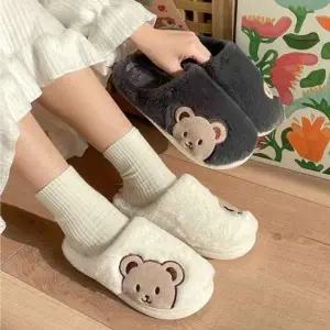 겨울 UU918886 방한 보온 스타일 곰돌이 털 슬리퍼 실내화 거실