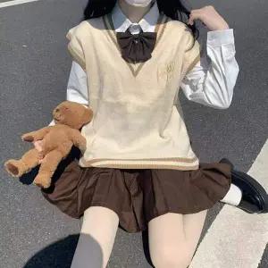 ToB 브라운 두줄라인 긴팔셔츠 조끼 세라복 교복세트 교복 세라교복
