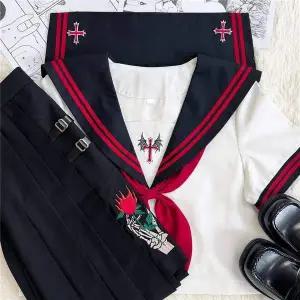 [셀러에이드]ToB 레드라인 블랙 데빌 세라복 프레피룩 반팔 교복세트 세라복대여