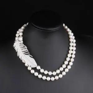 TBZ 스타일리쉬 롱 브로치겸용 럭셔리 긴 우아한 깃털 진주목걸이