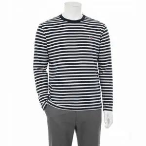 메종키츠네 트리컬러 폭스 패치 마린 스트라이프 티셔츠 네이비 화이트 FU00115KJ0044