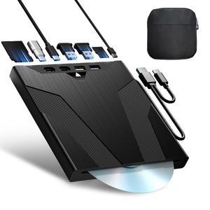 Wbacon 8 in 1 노트북용 외장 CD/DVD 드라이브 슬롯 로딩 CD 리더 USB DVD 버너 PC Windows Linux Ma 와 호환 캐리 케이스