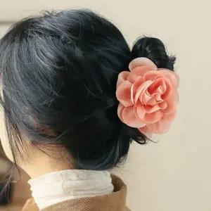 [콩심팥심]쉬폰 플라워 헤어 집게핀 반묶음 당고 머리 장식핀