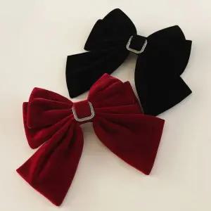 [콩심팥심]벨벳 리본 헤어핀 겨울용 여성 반묶음 머리 장식 파티용