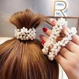 [콩심팥심]여성용 진주 장식 고무밴드 헤어끈 곱창 머리띠 헤어 액세서리