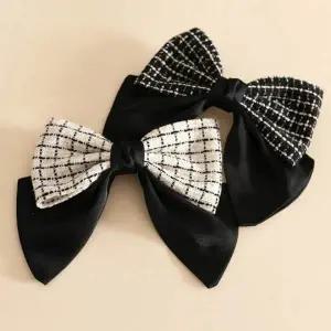 고급 트위드 여성용 배색 자동 헤어핀 리본 스타일