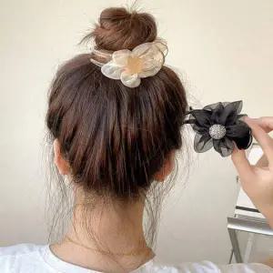 반짝이는 꽃 펄 소재 라운드 헤어 집게핀 여성용 머리장식