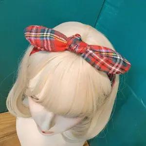 여성용 체크 패턴 와이어 리본 밴딩 터번 헤어밴드