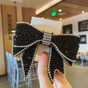 [골드스마일]여성용 고급 큐빅 왕리본 헤어 집게핀 올림머리 반묶음 헤어핀