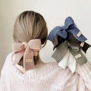 포근한 플리스 리본 헤어 곱창 밴드 여성용 머리끈 엘라스틱 머리띠