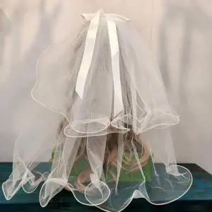 여성용 셀프 웨딩 더블 리본 면 웨딩 액세서리