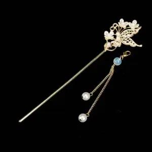 [골드스마일]진주꽃 나비 전통 한복비녀 은장식 헤어핀 한복머리장식