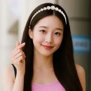 볼드 진주 장식 헤어밴드 여성용 편안한 비즈 머리띠 로맨틱 스타일