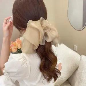 [골드스마일]쉬폰 리본 올림머리 헤어 집게핀 여성용 머리장식 액세서리