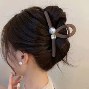 여성용 진주 큐빅 헤어 클립 1P 올림머리 집게핀