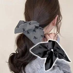 코튼 패브릭 리본 무늬 헤어 스크런치 2컬러