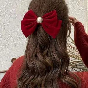 벨벳 리본 머리핀 진주장식 자동 헤어클립 여성용 헤어악세사리