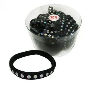 반짝이는 다이아 장식 납작형 블랙 헤어밴드 고무줄 30P 코사지