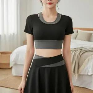 러닝 필라테스 요가 크롭 반팔 레깅스 치마 운동복 세트 여성요가복