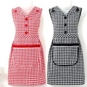 보육교사 어린이집 프릴 면 여름 원피스 체크 앞치마
