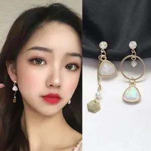 [골드스마일]언발란스 원석 골드 도금 귀걸이 실버925 은침 이어링